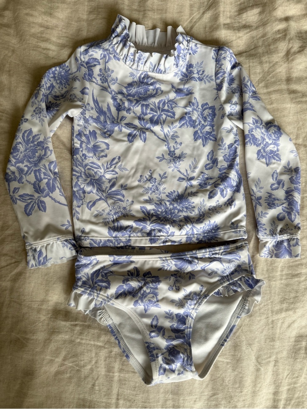 Janie and Jack White & Blue Floral Long-Sleeve Rashguard Set